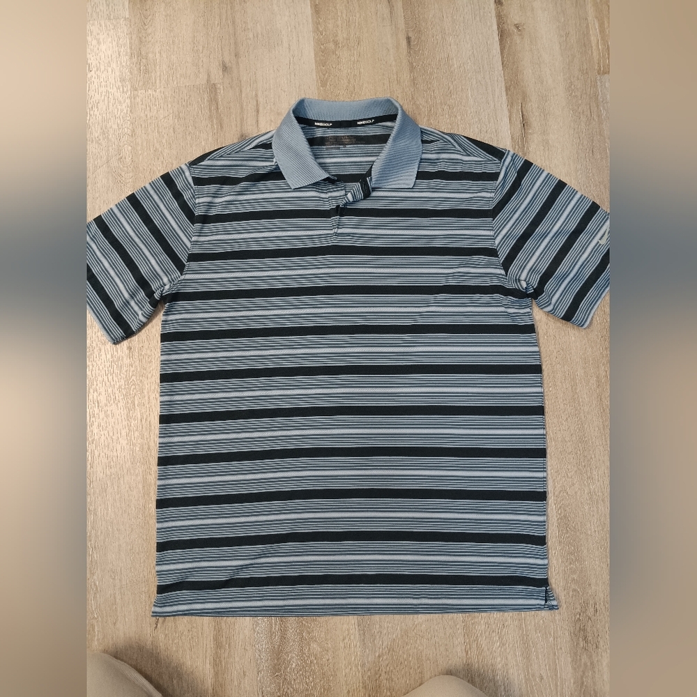 Nike Golf Men's Striped Polo Shirt - Black and Gray Large